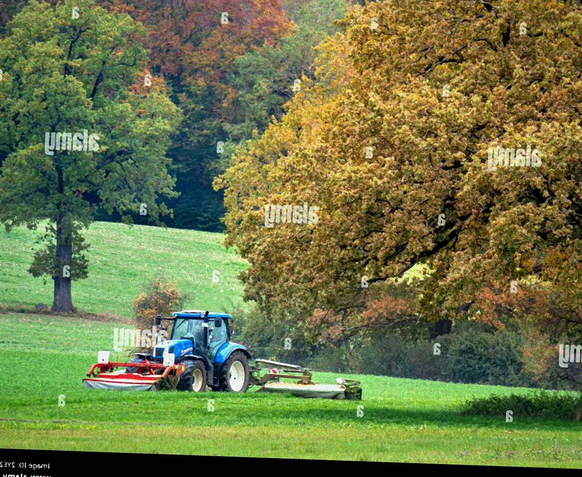 Herbstlicher Garten mit Rasenmäher