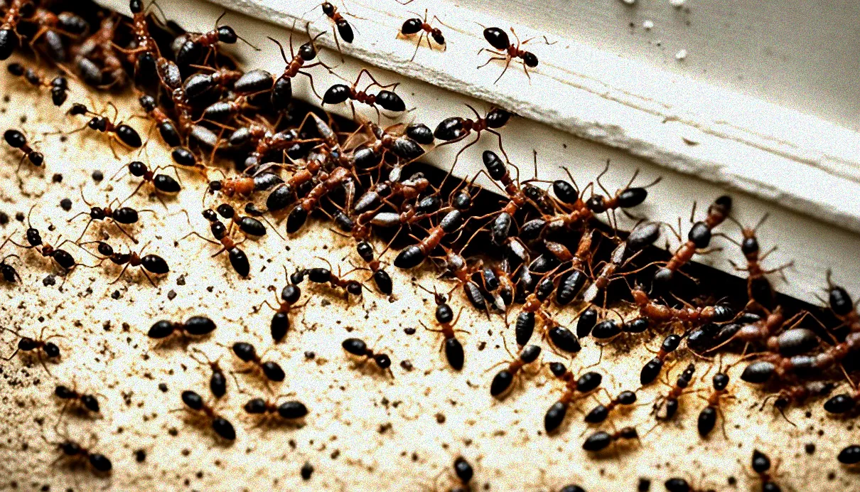 Ameisen auf einem Blatt.